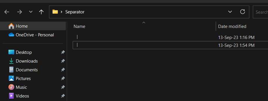 Two unnamed separator folders in File Explorer.