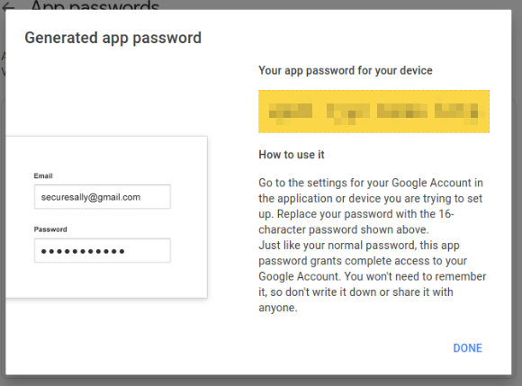 A screenshot showing the generated Application Password for Ghost.