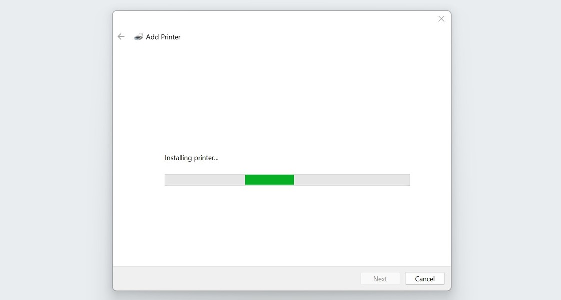 Installation process for a printer on Windows.