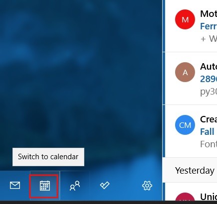 Clicking on the Calendar icon via the Mail app.