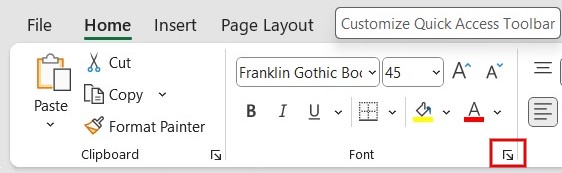 Click Home tab and click arrow icon in font group