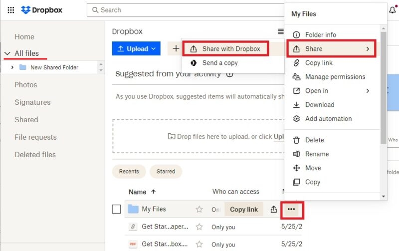 Sharing folder via Dropbox.