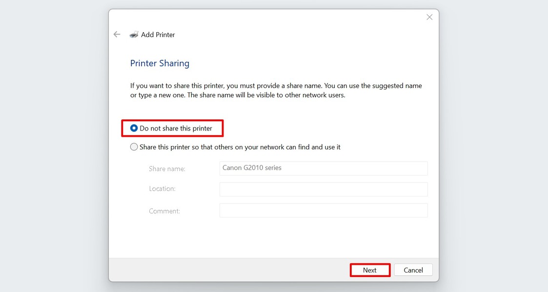 Configuring printer sharing options on Windows