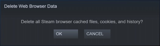 Clicking "OK" in prompt requesting permission to delete web browser data.