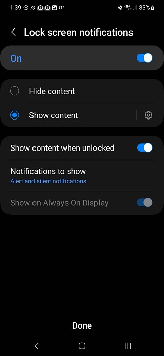 Optting whether to show lock screen notifications or not via Android Settings. 
