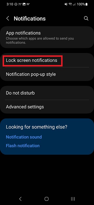 Selecting "Lock screen notifications" option in Android Settings.