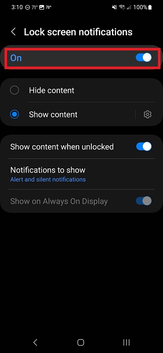 Toggling off all lock screen notifications via Android Settings.