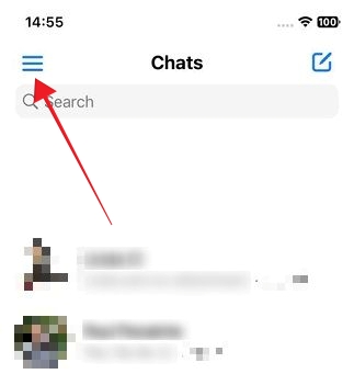 Tapping hamburger menu in Messenger app.