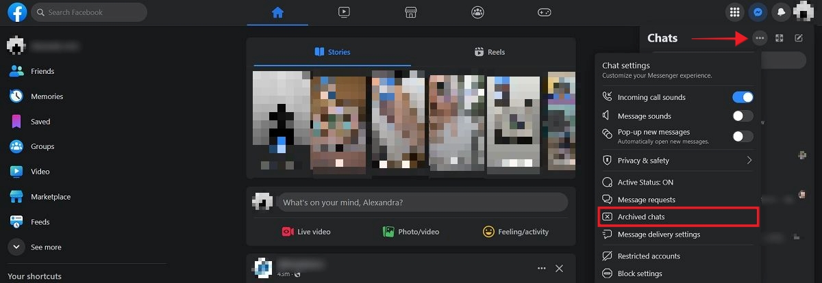 Clicking on "Archived chats" option in web version of Facebook.