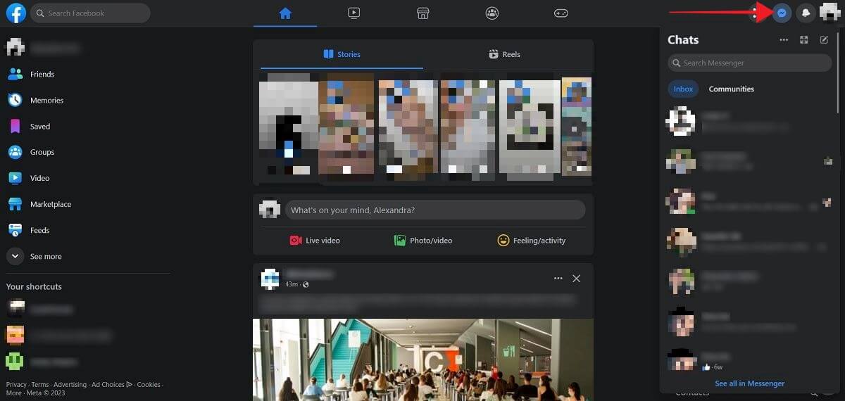 Clicking "Messenger" icon in Facebook for web.