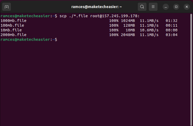 scp-sftp-differences-which-to-use-scp A terminal showing a file transfer between a local machine and a remote server using SCP.