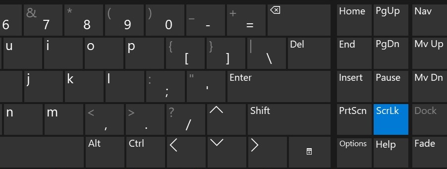 Clicking ScrLk to disable it via on-screen keyboard.