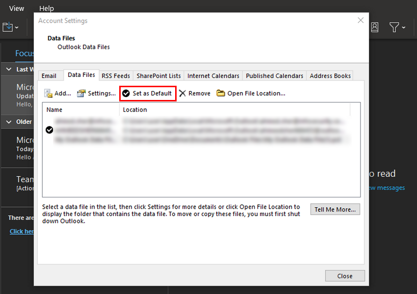Setting New Data File As Default