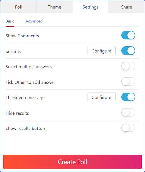 Settings Of A Poll In Polll Maker