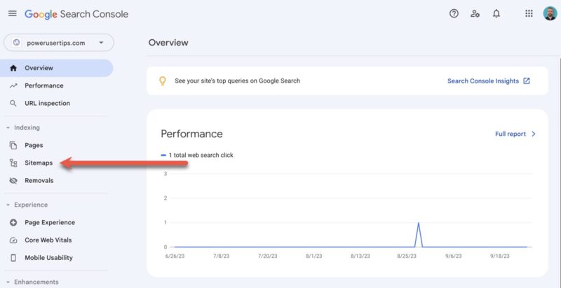Sitemaps Google Search Console Category Highlighted