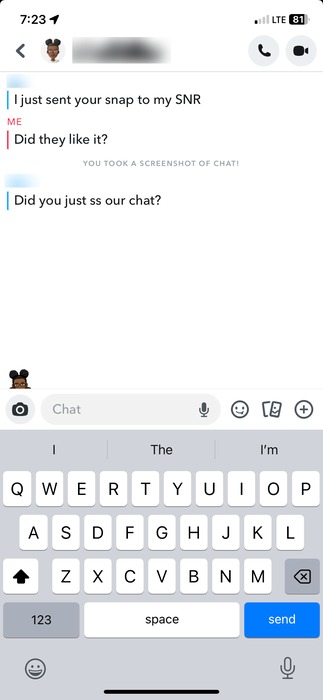 SS message on Snapchat view.