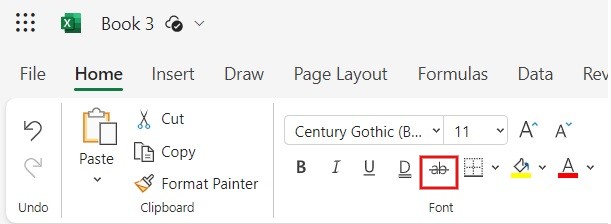 Click Strikethrough icon under font