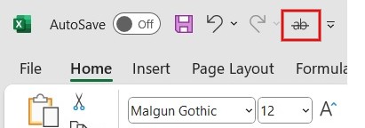 Strikethrough On Quick Access Toolbar