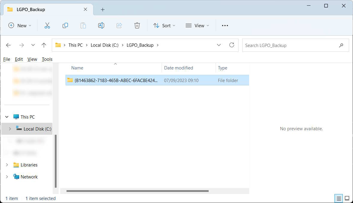 View of the folder with LPGO settings backup on Windows,