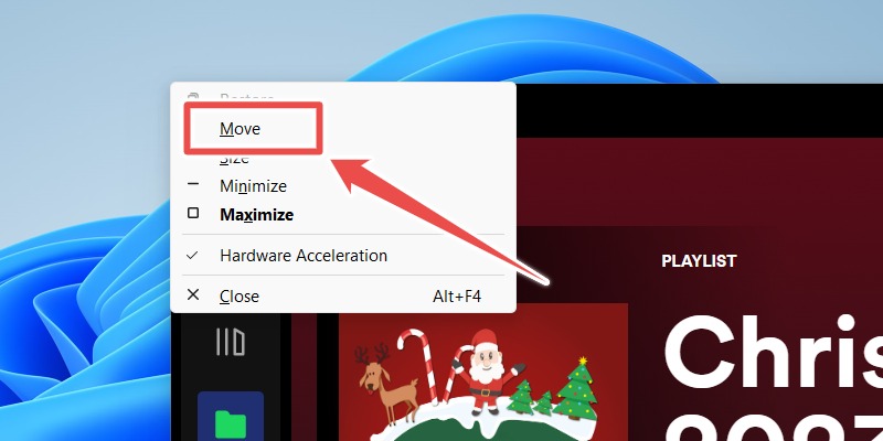 Clicking on the "Move" option in the Shift+Alt+Space menu.