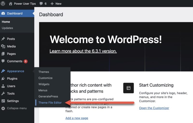 Theme Editor Menu Item In WordPress Highlighted 1