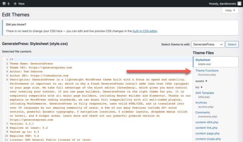 Theme Functions WordPress Selected 1