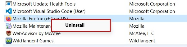 Uninstalling a program from Control Panel. 