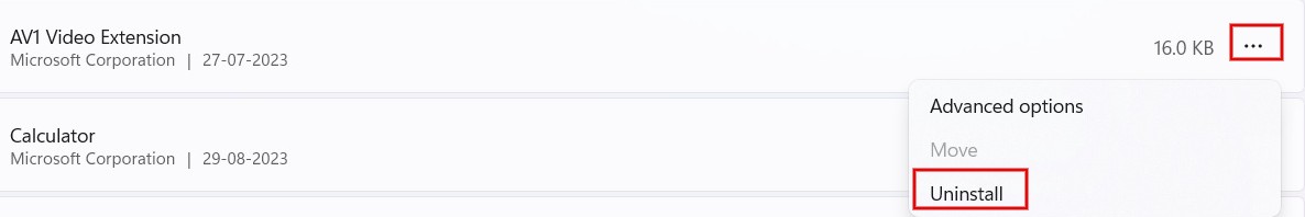 Selecting app to uninstall in Settings app. 