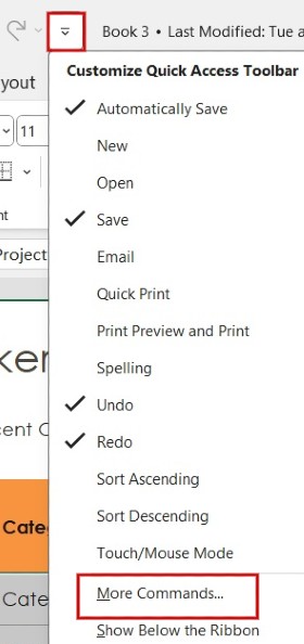 Click down arrow and click More Commands