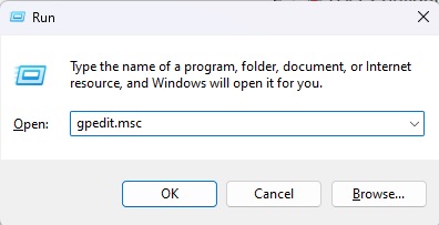 Typing command in Run window.