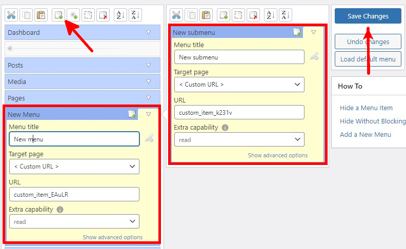 Wordpress Admin Menu Editor New Menu Save Changes