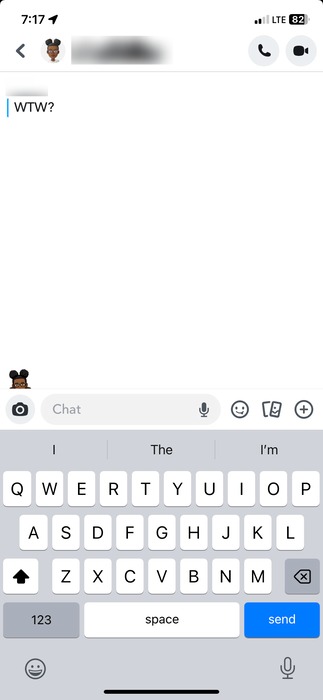 WTW message sent on Snapchat.