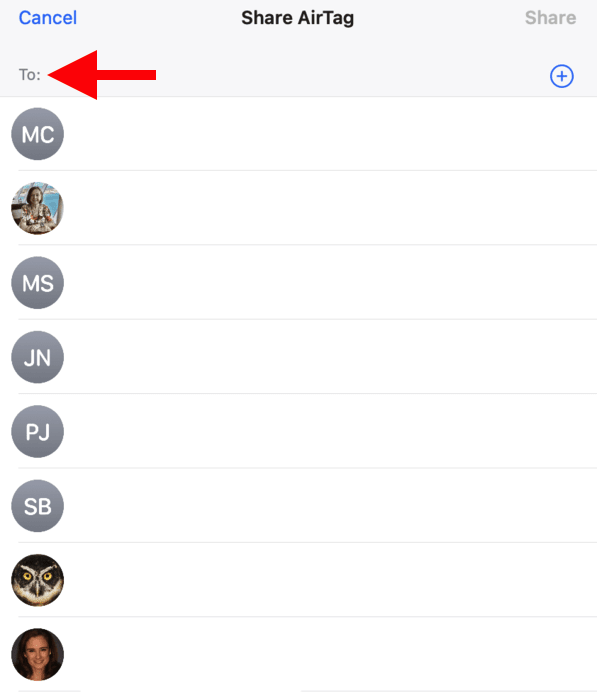 airtag find contact to share