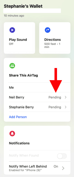 airtag share pending