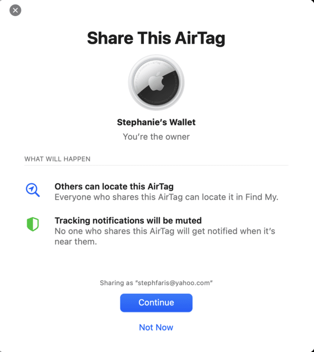 airtag share notificaiton