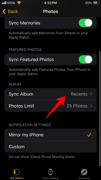 Apple Watch Photo Syncing Recents Folder