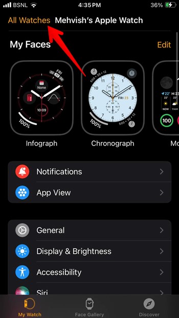 Watch App on iPhone, All Watches option 