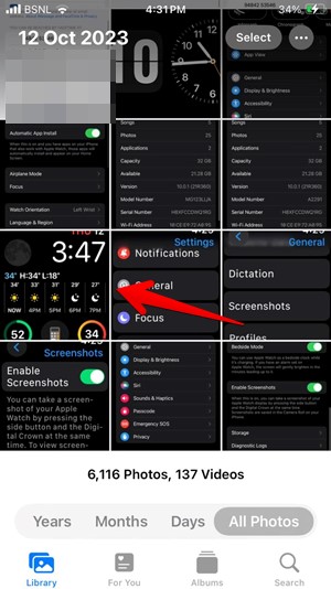 Apple Watch Screenshots in Photos app on iPhone