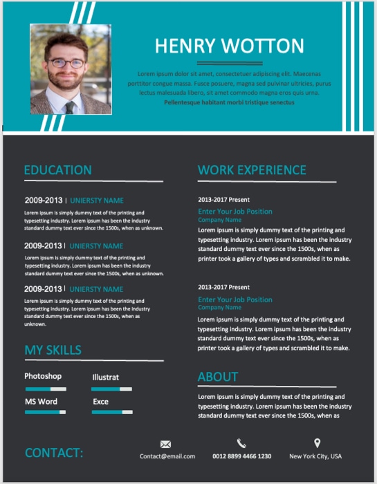 Black Blue Student Resume template for Word