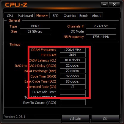 Displaying Memory information in the CPU-Z program.