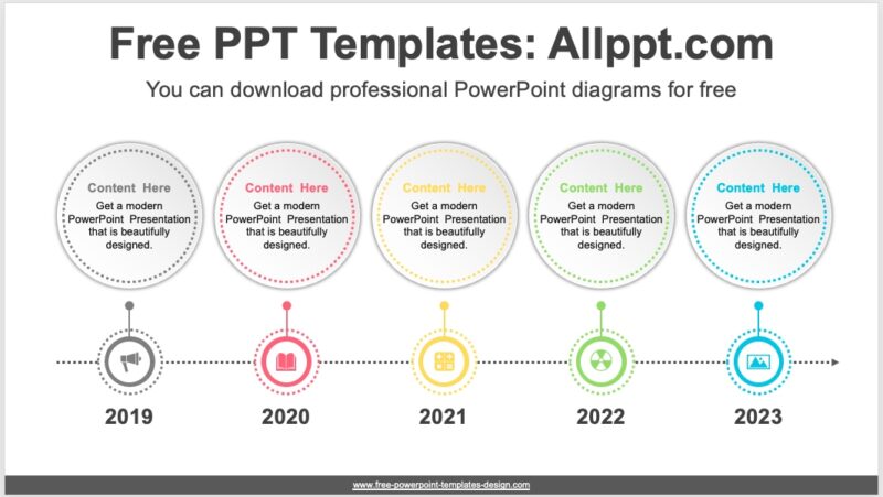 Circles and Paper Banner Timeline template for PowerPoint