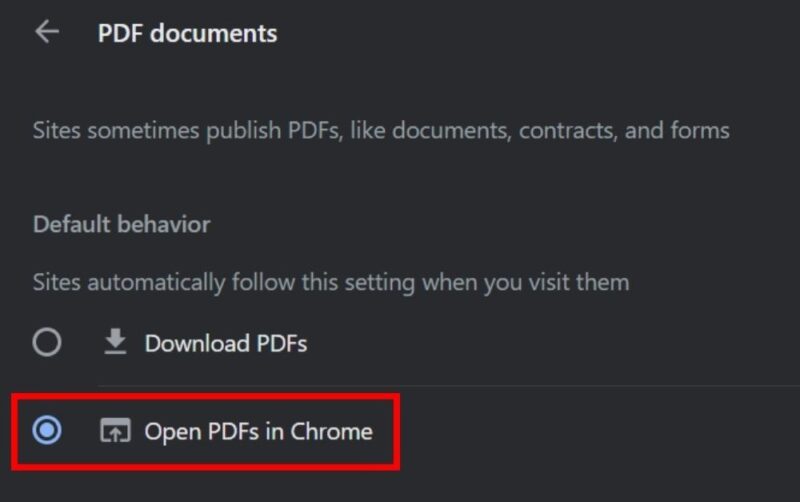 Click Open PDFs in Chrome.