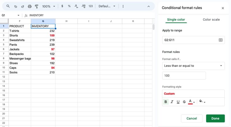 Conditional format rule for numbers