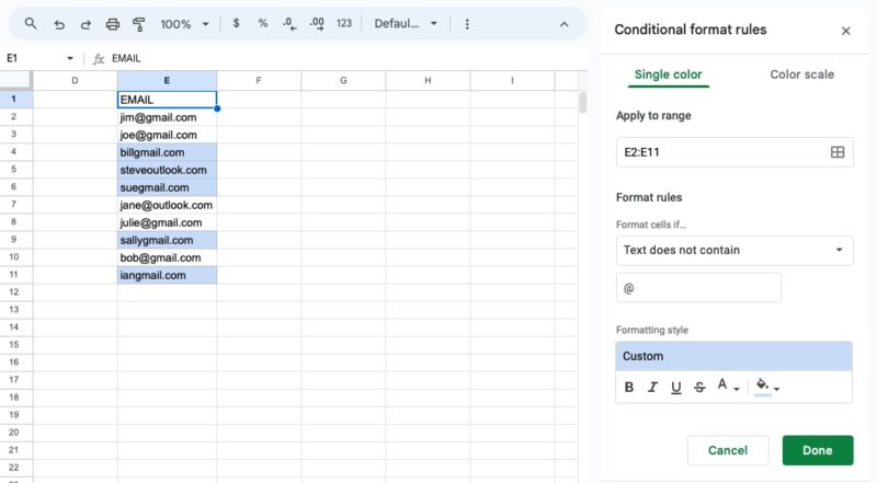 Conditional format rule for text