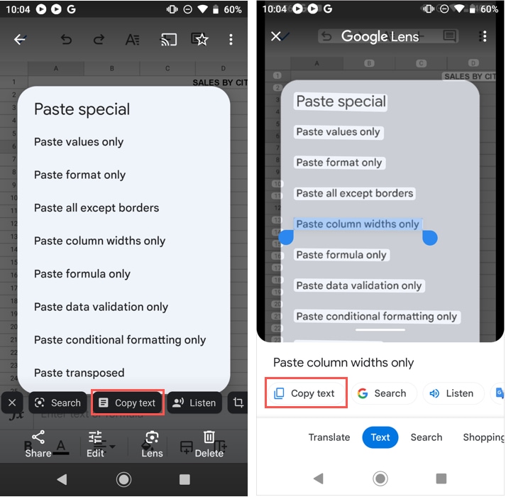Copy Text in Google Lens on Android