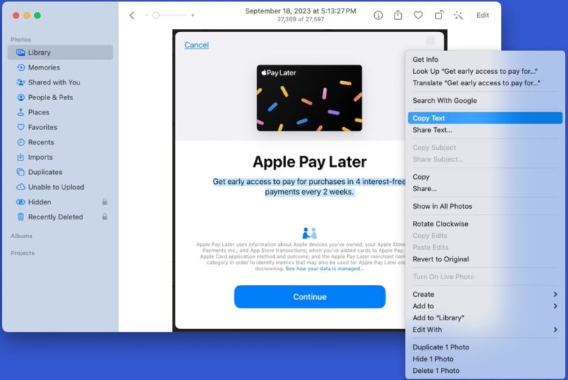 Copy Text in Photos on Mac