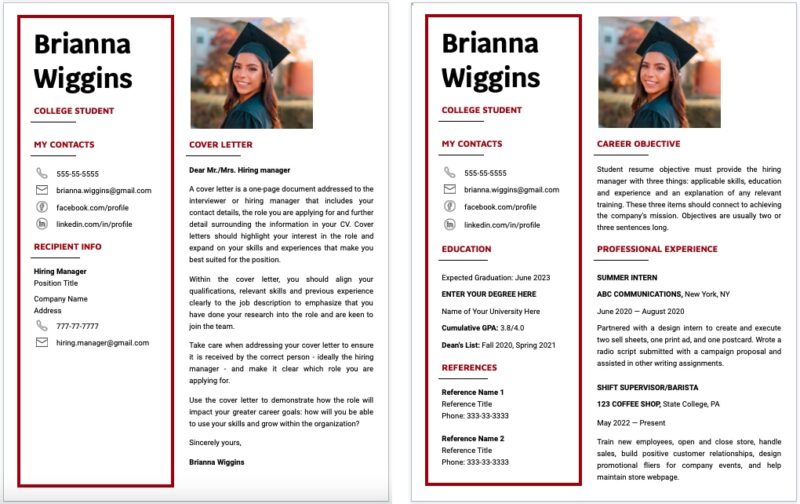 Cover Letter Student Resume template for Google Docs