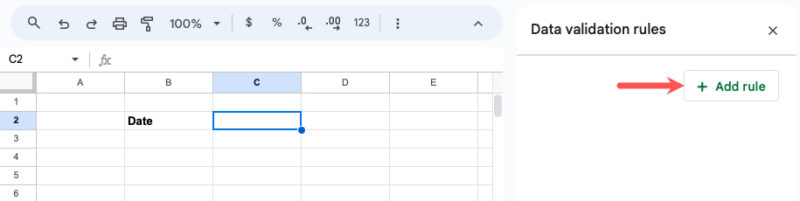 Data Validation Rules sidebar Add Rule button