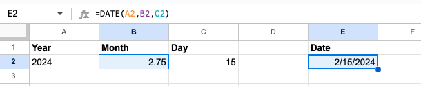 Date function with a decimal month