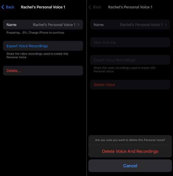 Notifications After Deleting Personal Voice Recording